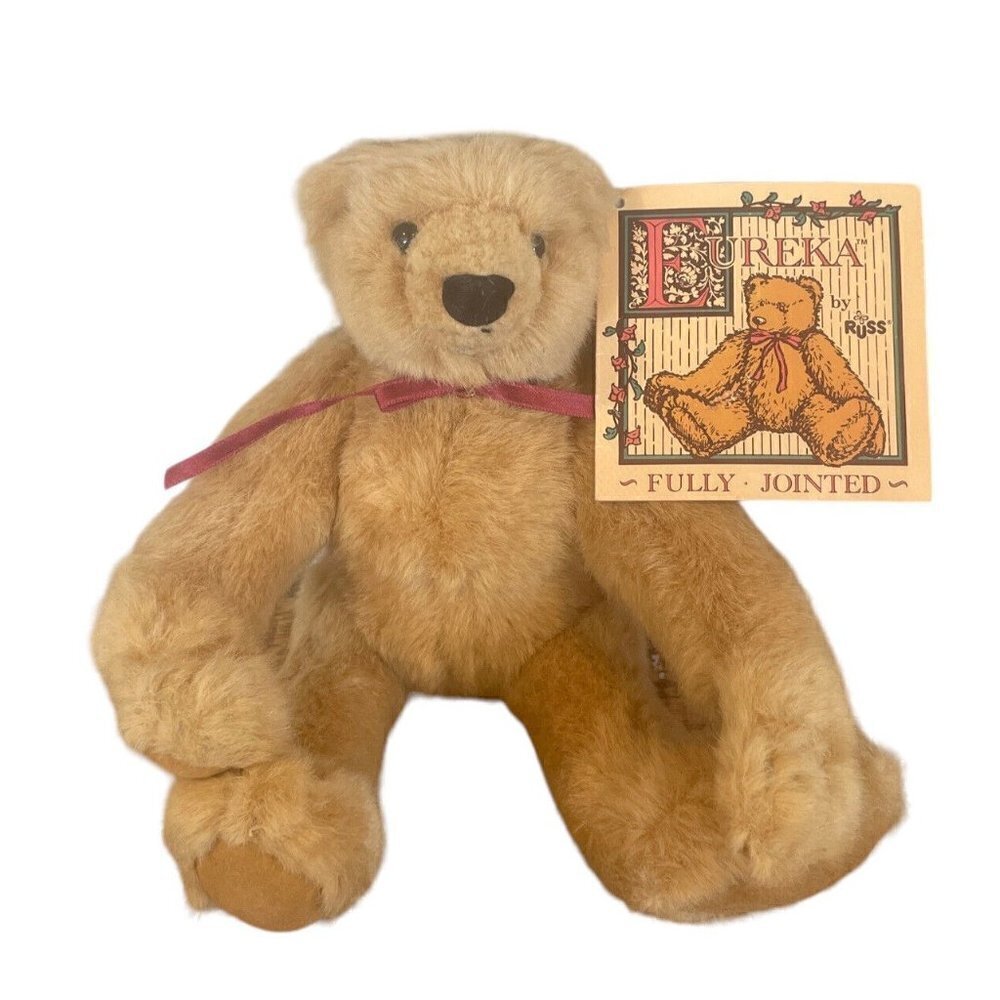 Russ Berrie EUREKA Fully Jointed Bear W/Suede Paws Plush Stuffed Animal 10" tall
